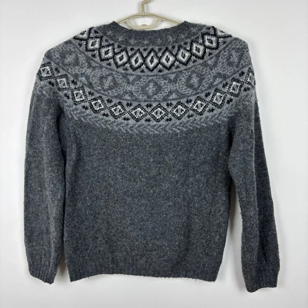 Norse Projects Birnir Fair Isle Gray Sweater Large 100% Pure New Wool *hole